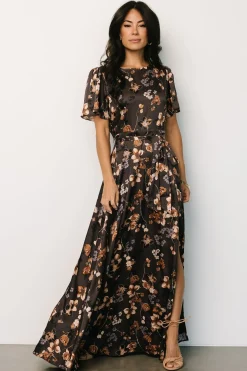 Hot Baltic Born Agnes Satin Maxi Dress | Brown Floral