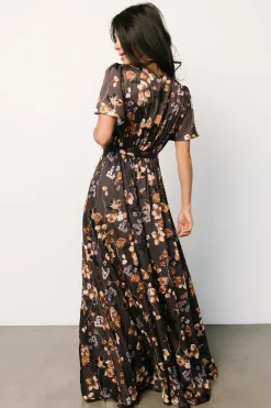 Hot Baltic Born Agnes Satin Maxi Dress | Brown Floral