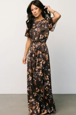 Hot Baltic Born Agnes Satin Maxi Dress | Brown Floral