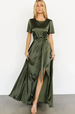 Hot Baltic Born Agnes Satin Maxi Dress | Juniper Green