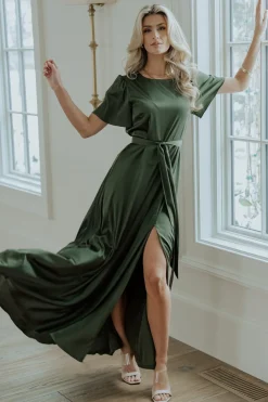 Hot Baltic Born Agnes Satin Maxi Dress | Juniper Green