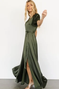 Hot Baltic Born Agnes Satin Maxi Dress | Juniper Green
