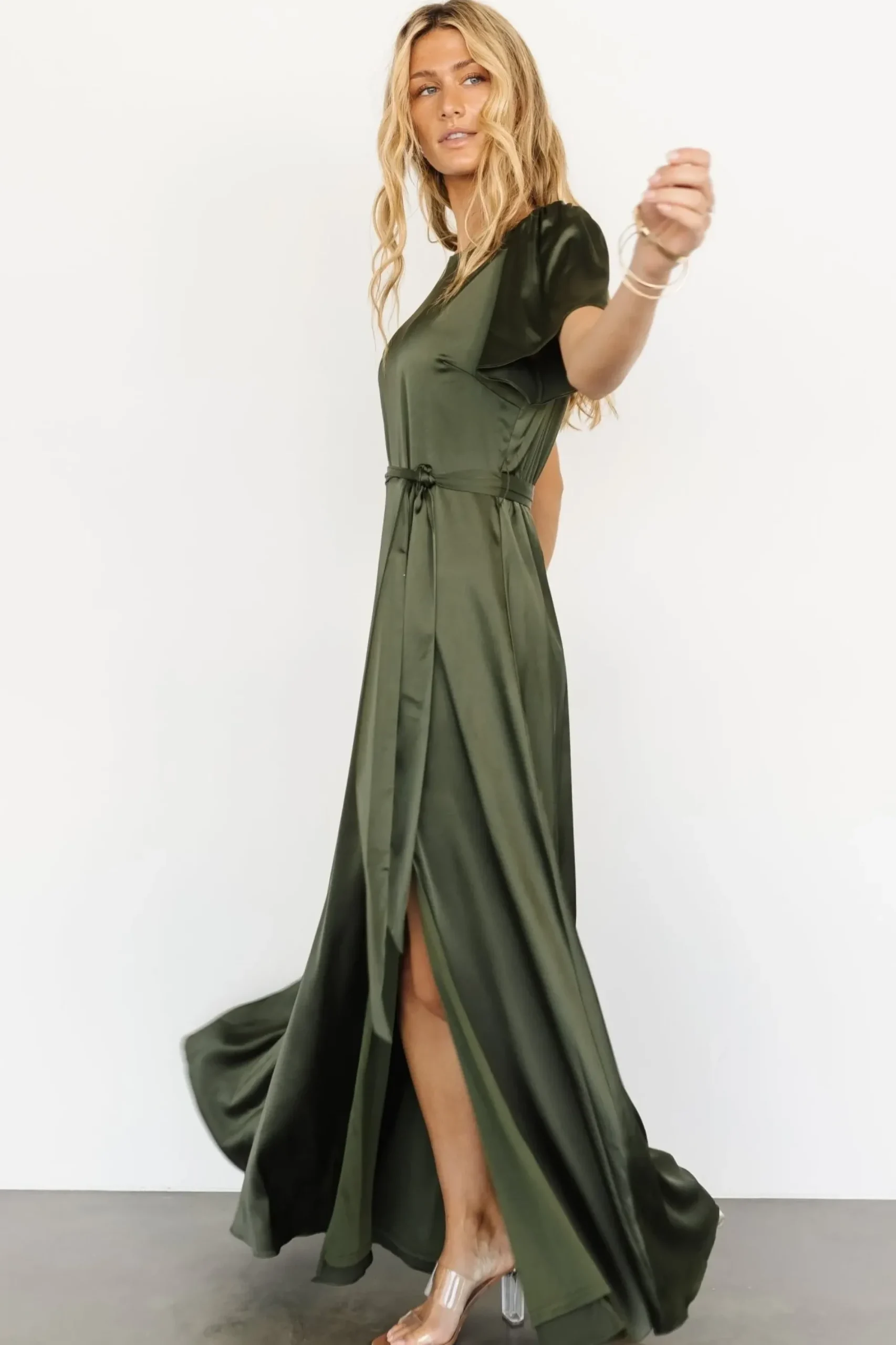 Hot Baltic Born Agnes Satin Maxi Dress | Juniper Green