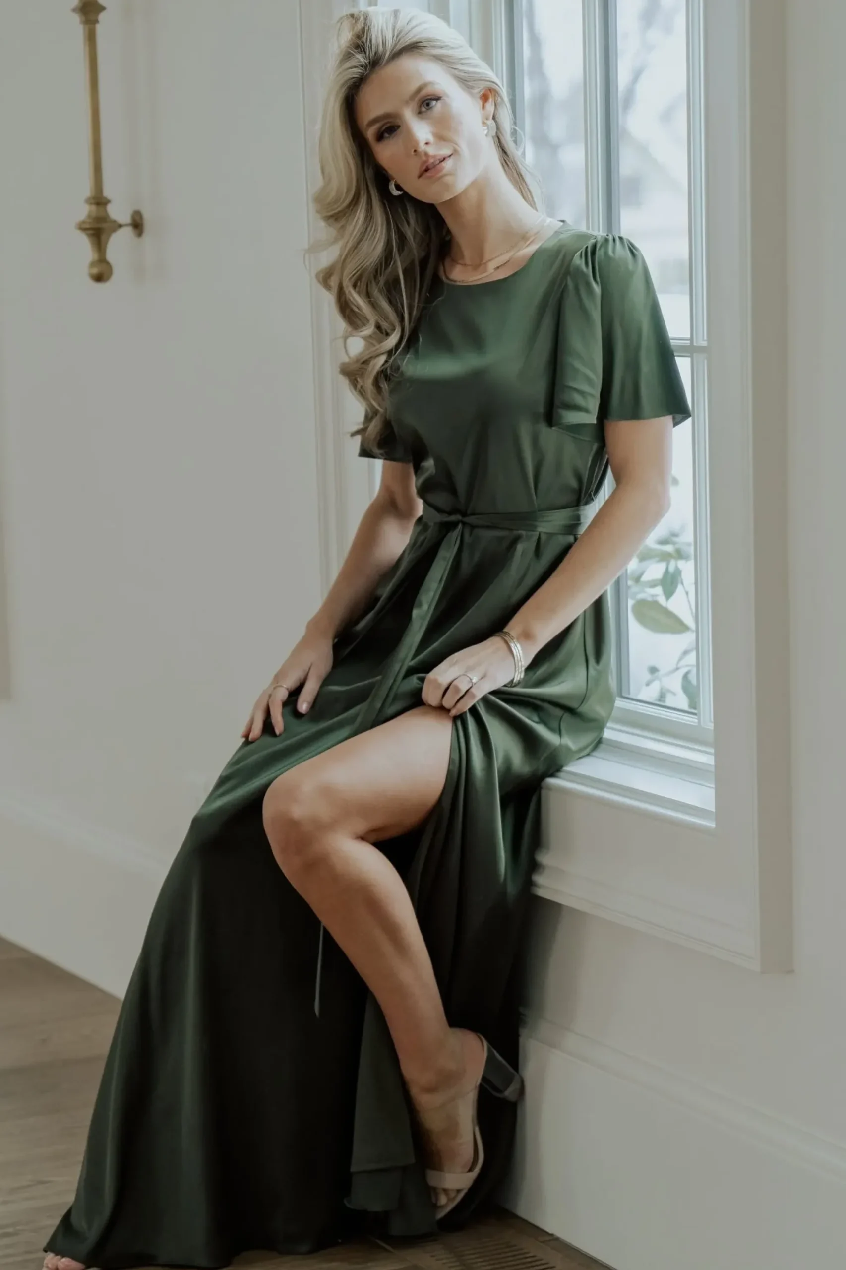 Hot Baltic Born Agnes Satin Maxi Dress | Juniper Green