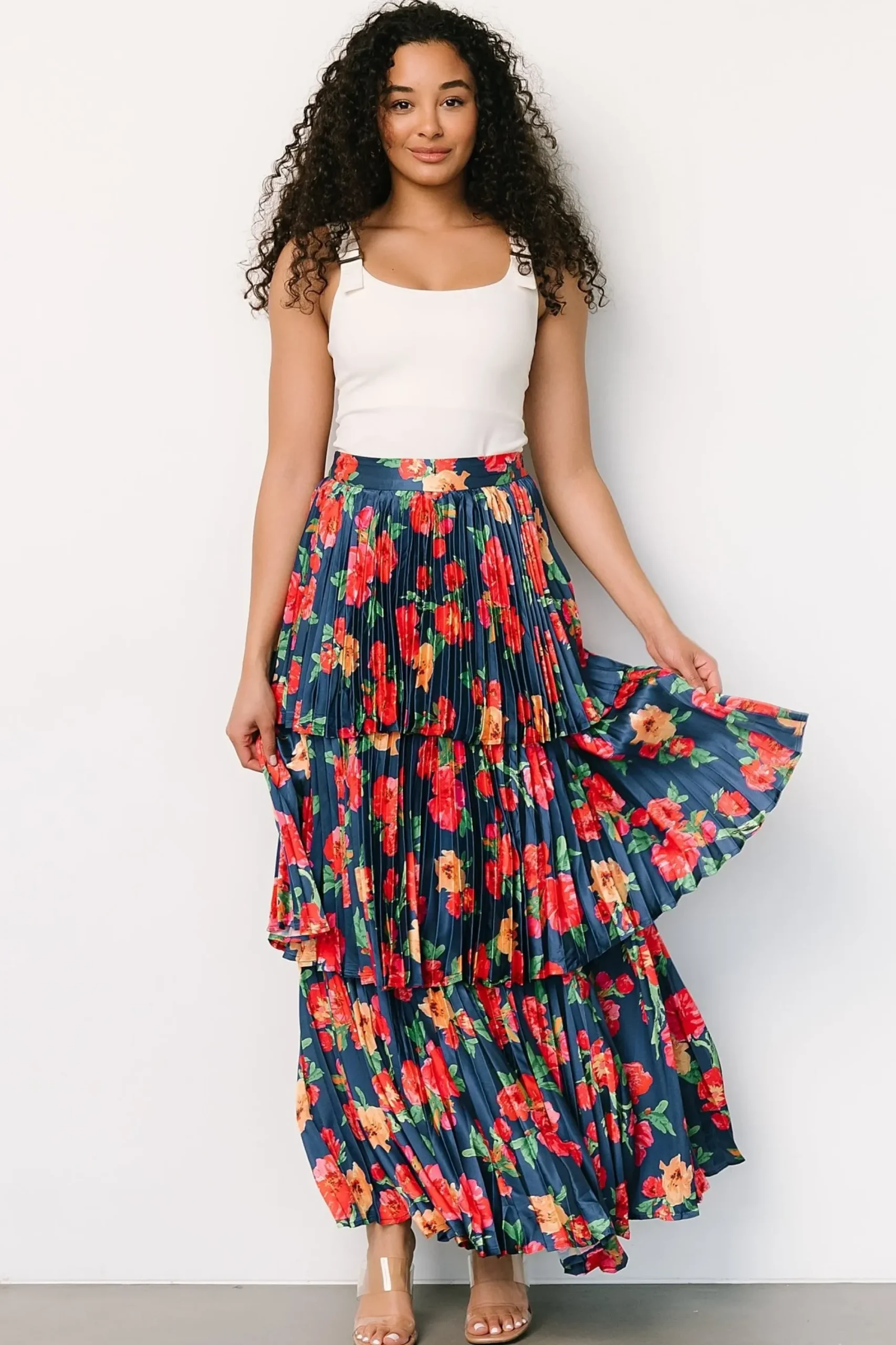 Sale Baltic Born Alaina Tiered Maxi Skirt | Navy Floral