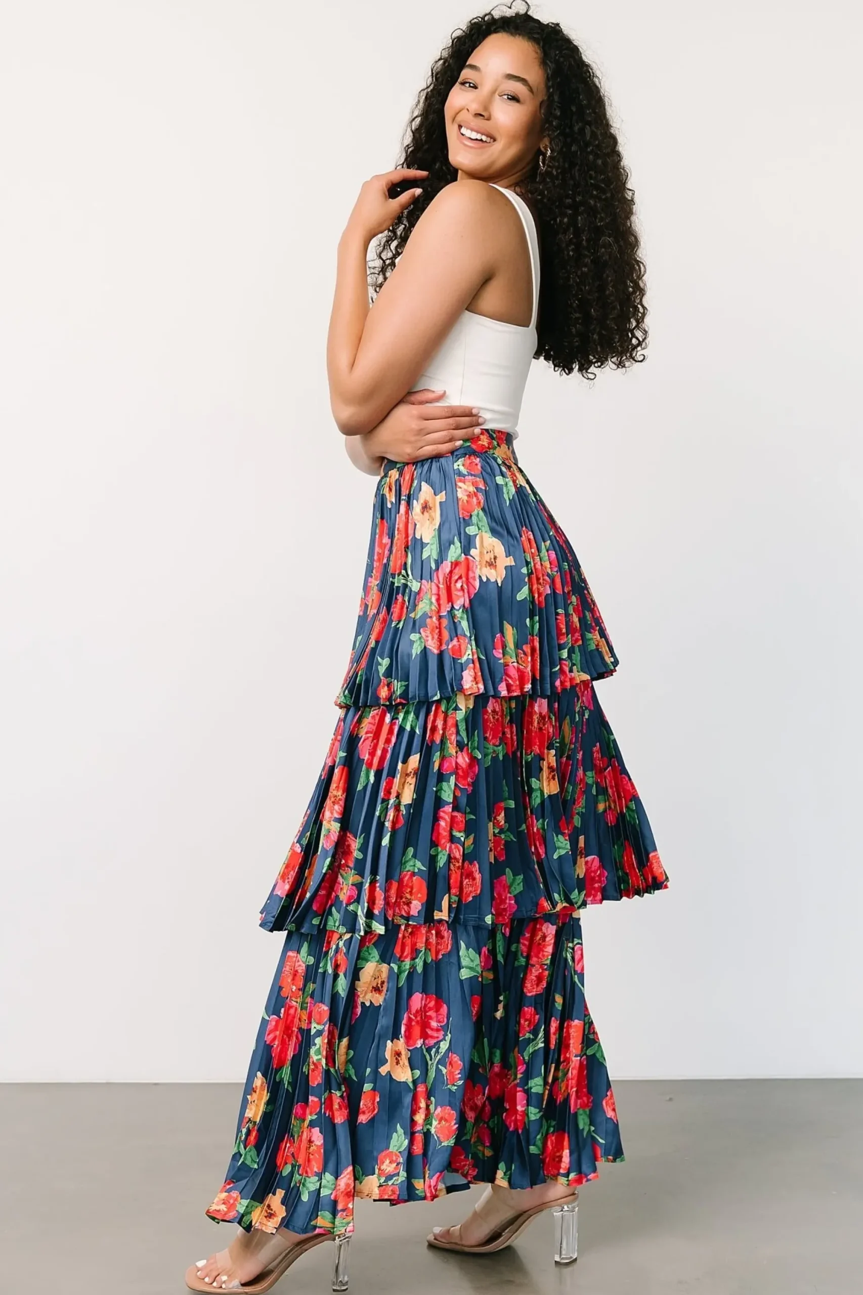 Sale Baltic Born Alaina Tiered Maxi Skirt | Navy Floral