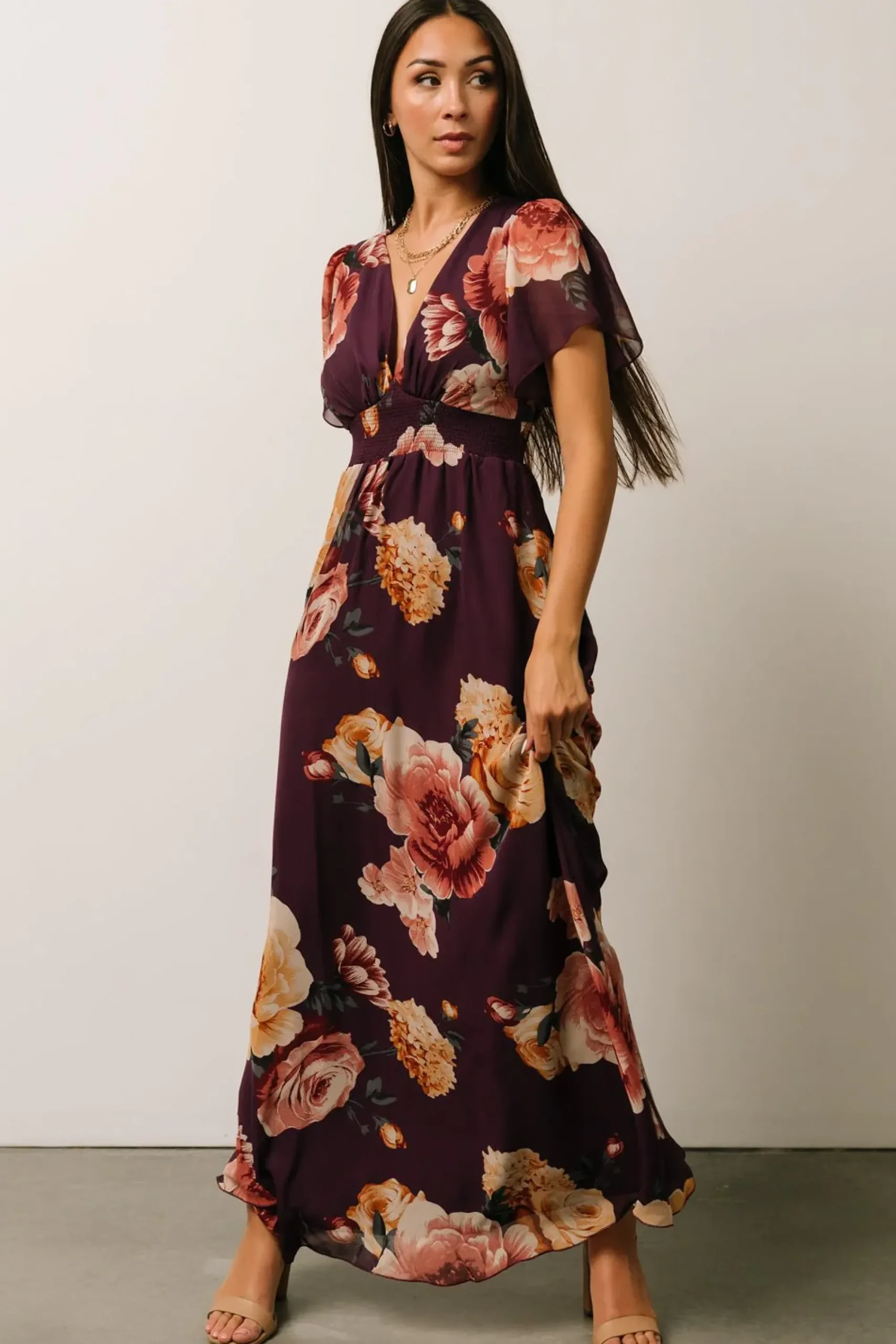 Clearance Baltic Born Alexandria Smocked Maxi Dress | Eggplant Floral