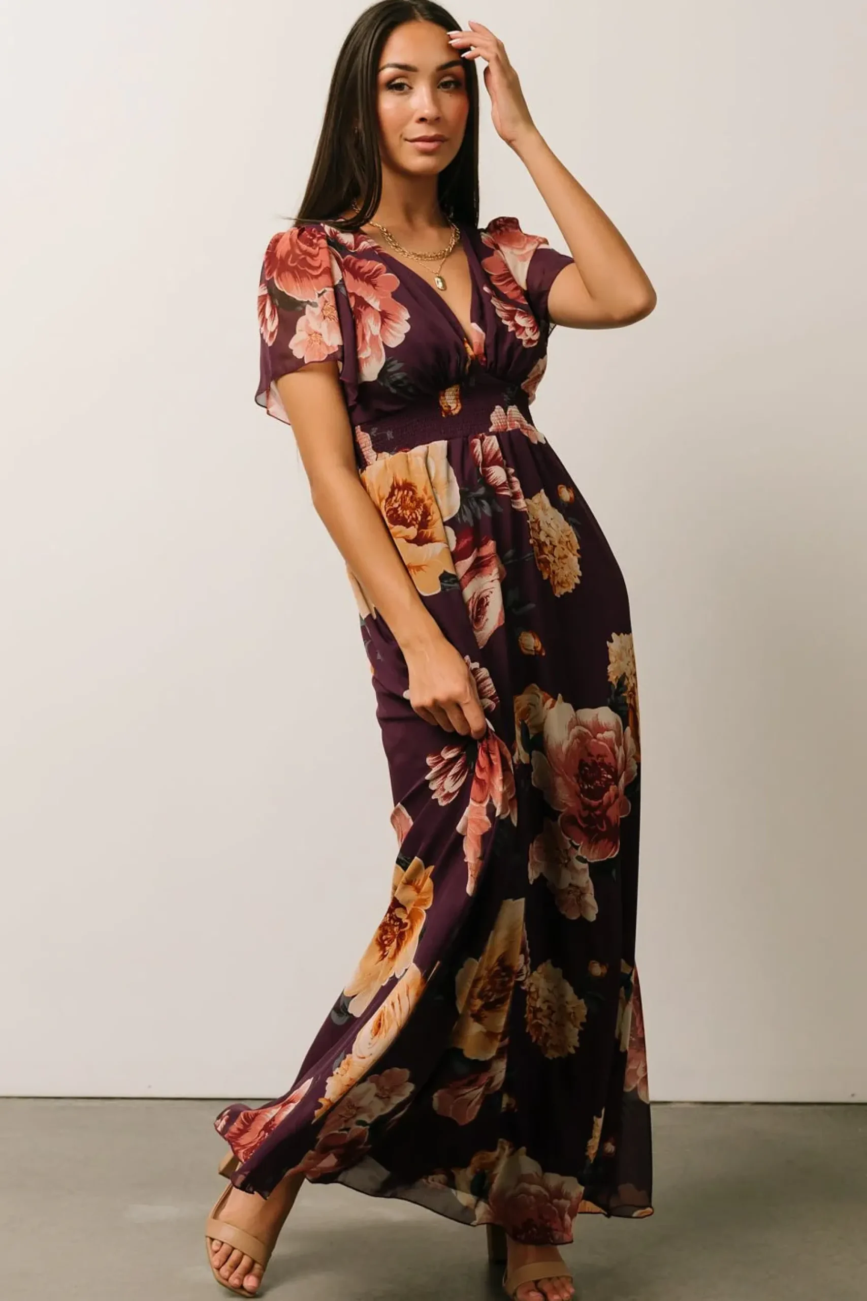 Clearance Baltic Born Alexandria Smocked Maxi Dress | Eggplant Floral