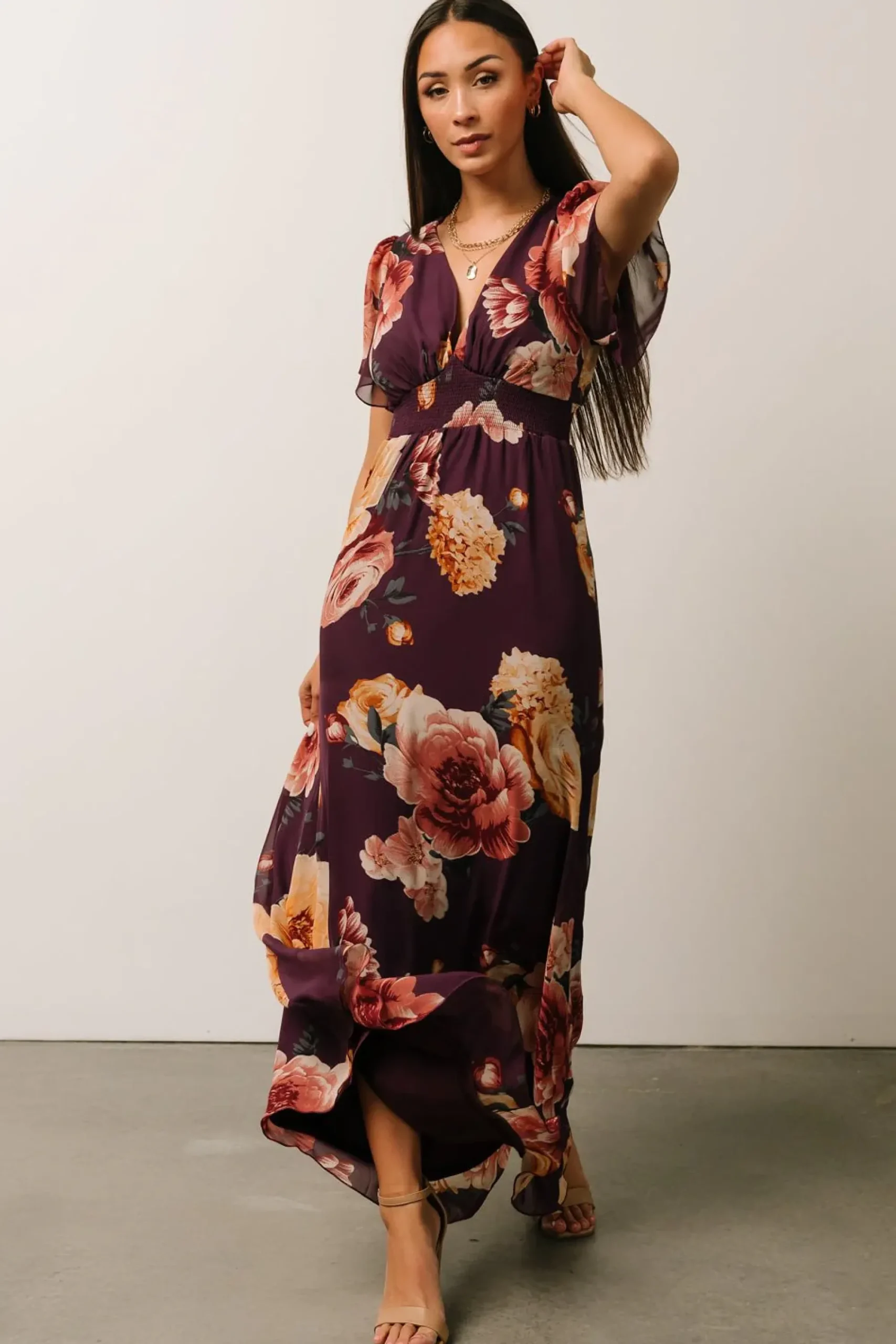 Clearance Baltic Born Alexandria Smocked Maxi Dress | Eggplant Floral