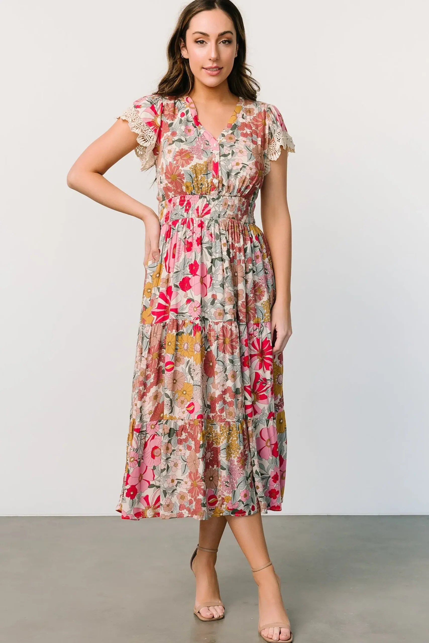 Discount Baltic Born Aliyah Midi Dress | Cream Multi Floral