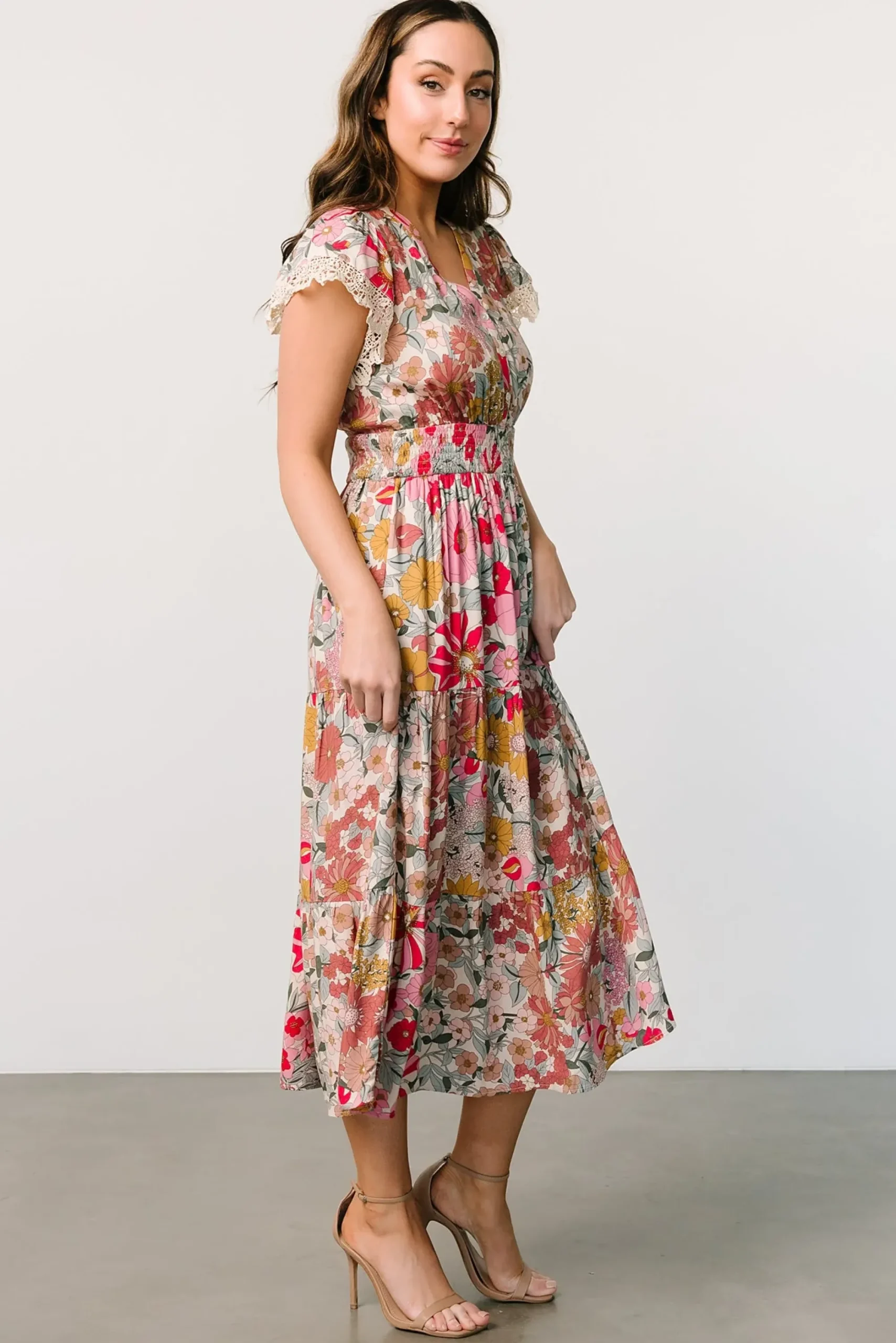 Discount Baltic Born Aliyah Midi Dress | Cream Multi Floral
