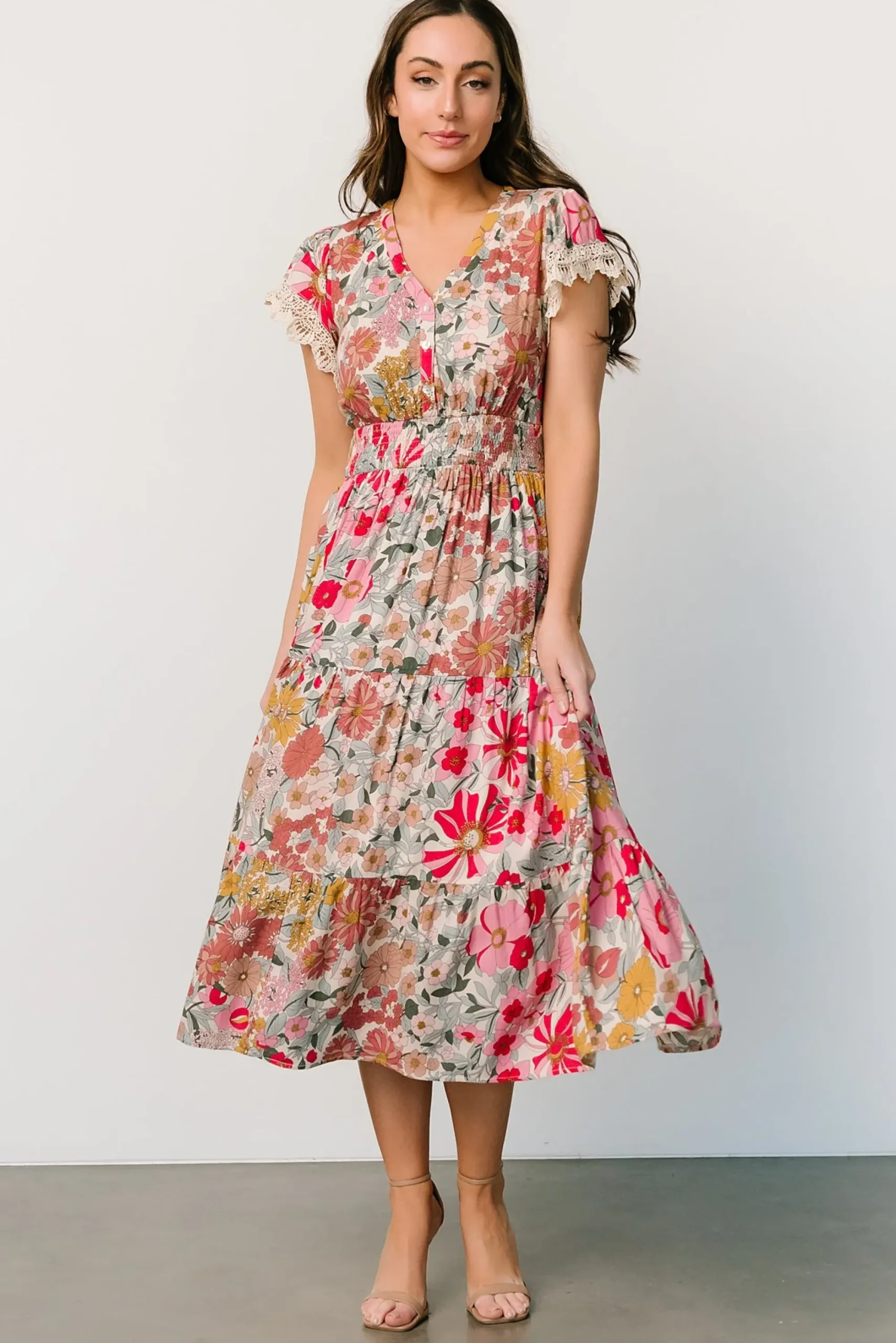 Discount Baltic Born Aliyah Midi Dress | Cream Multi Floral