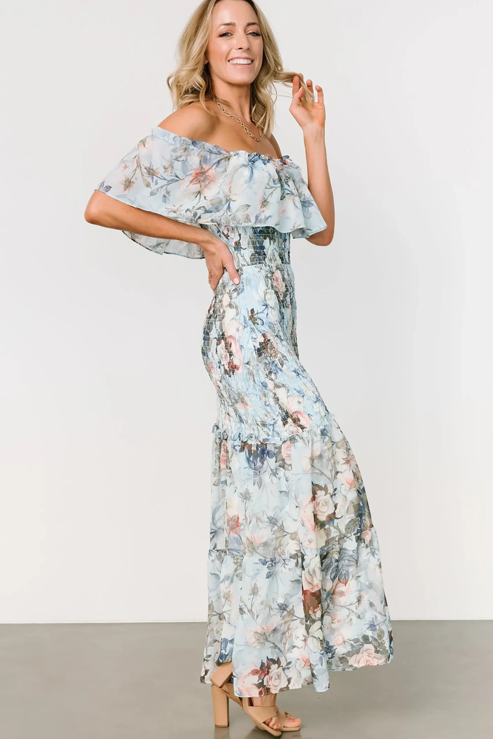New Baltic Born Amalfi Smocked Maxi Dress | Blue Floral