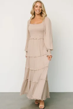 Discount Baltic Born Amanda Smocked Dotted Maxi Dress | Beige