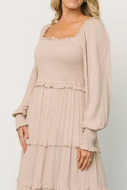 Discount Baltic Born Amanda Smocked Dotted Maxi Dress | Beige