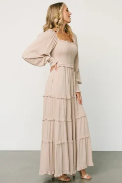 Discount Baltic Born Amanda Smocked Dotted Maxi Dress | Beige