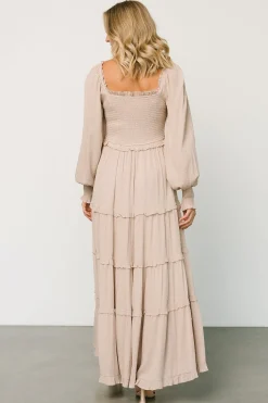 Discount Baltic Born Amanda Smocked Dotted Maxi Dress | Beige