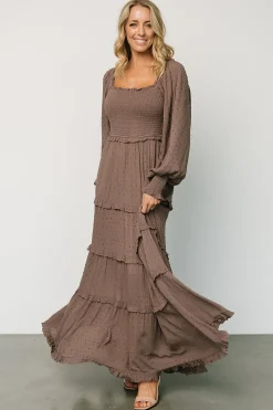 Discount Baltic Born Amanda Smocked Dotted Maxi Dress | Brown