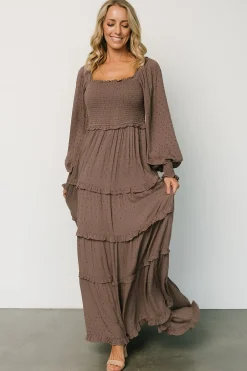 Discount Baltic Born Amanda Smocked Dotted Maxi Dress | Brown