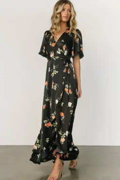 Fashion Baltic Born Amara Wrap Dress | Black + Coral Floral