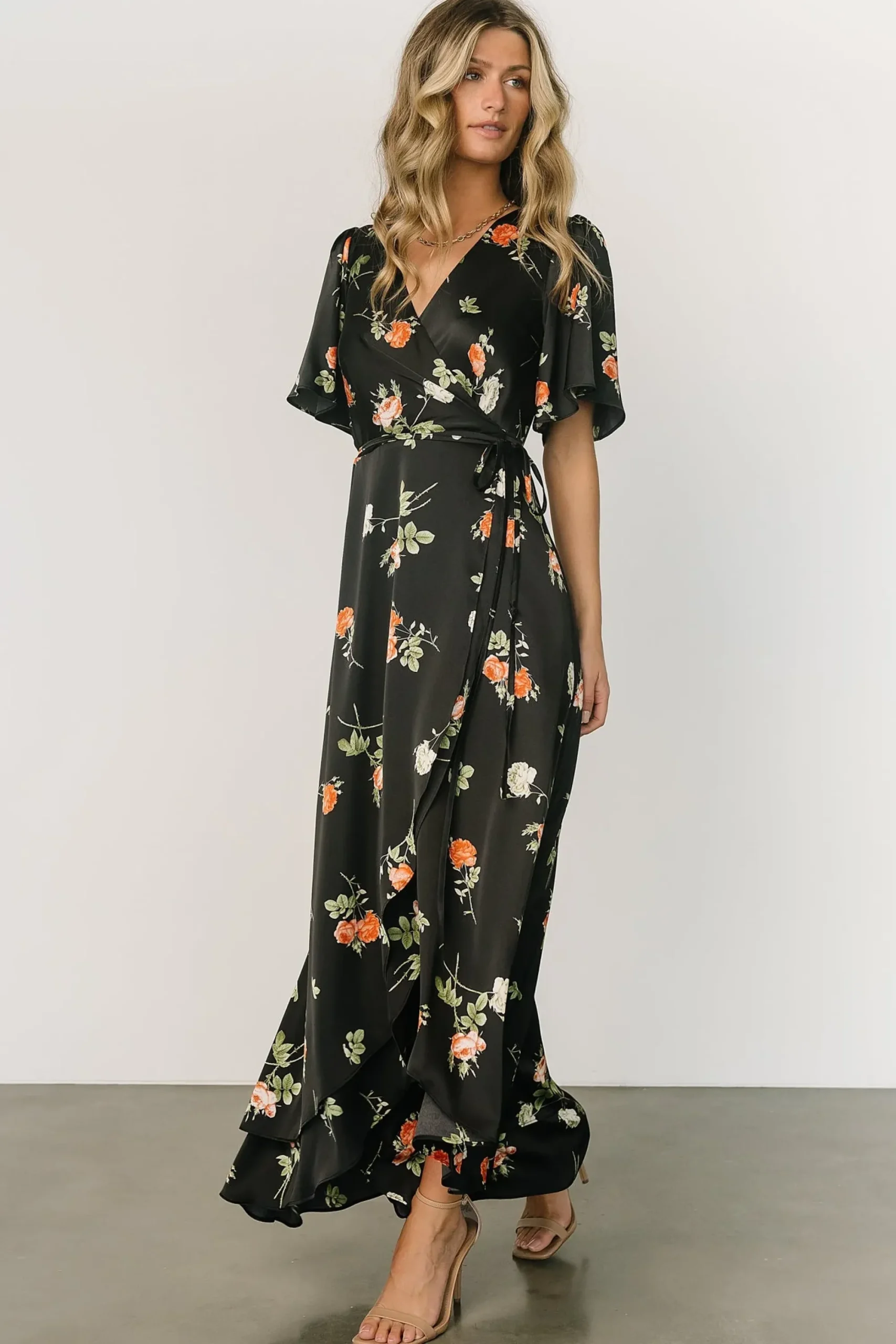 Fashion Baltic Born Amara Wrap Dress | Black + Coral Floral