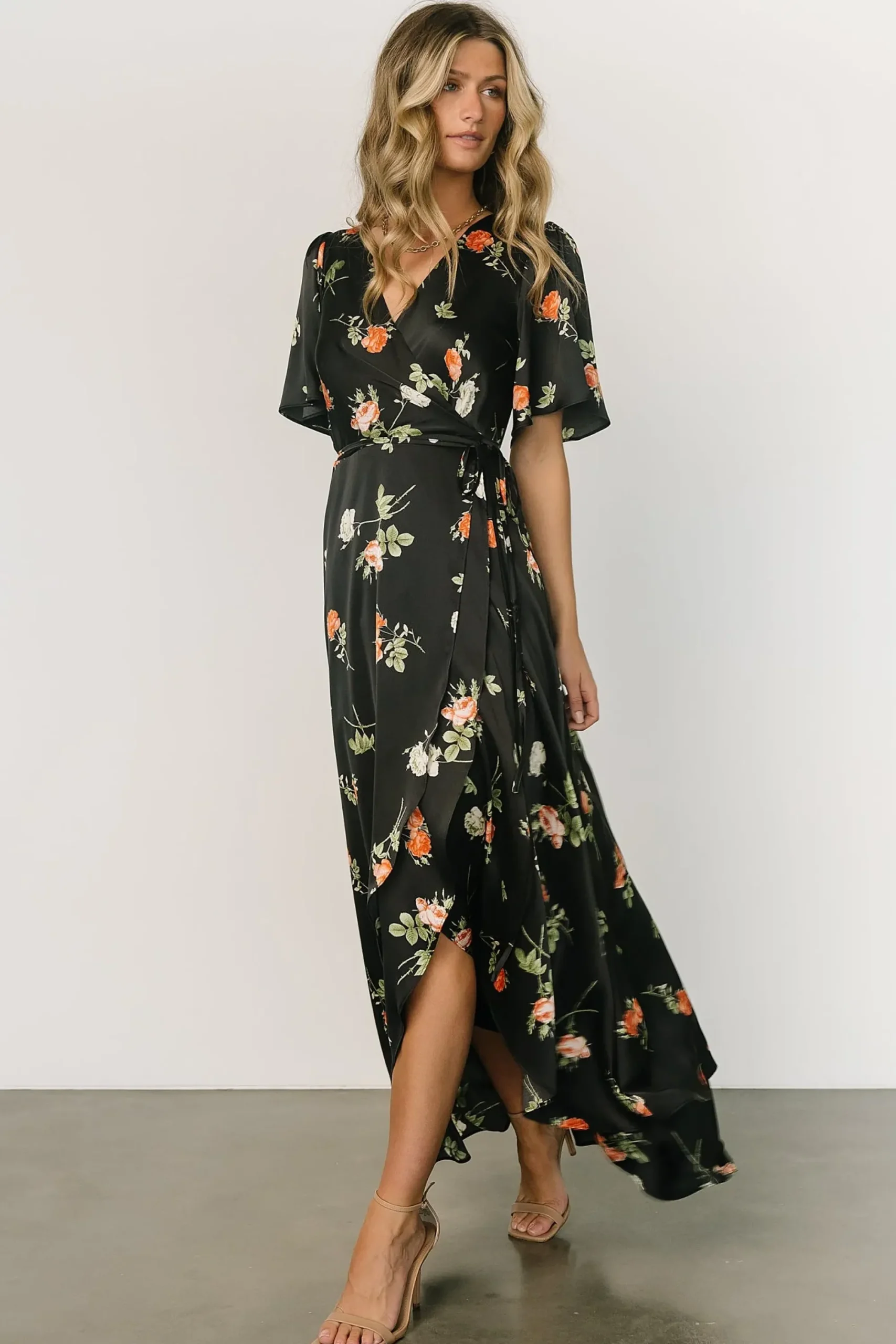 Fashion Baltic Born Amara Wrap Dress | Black + Coral Floral