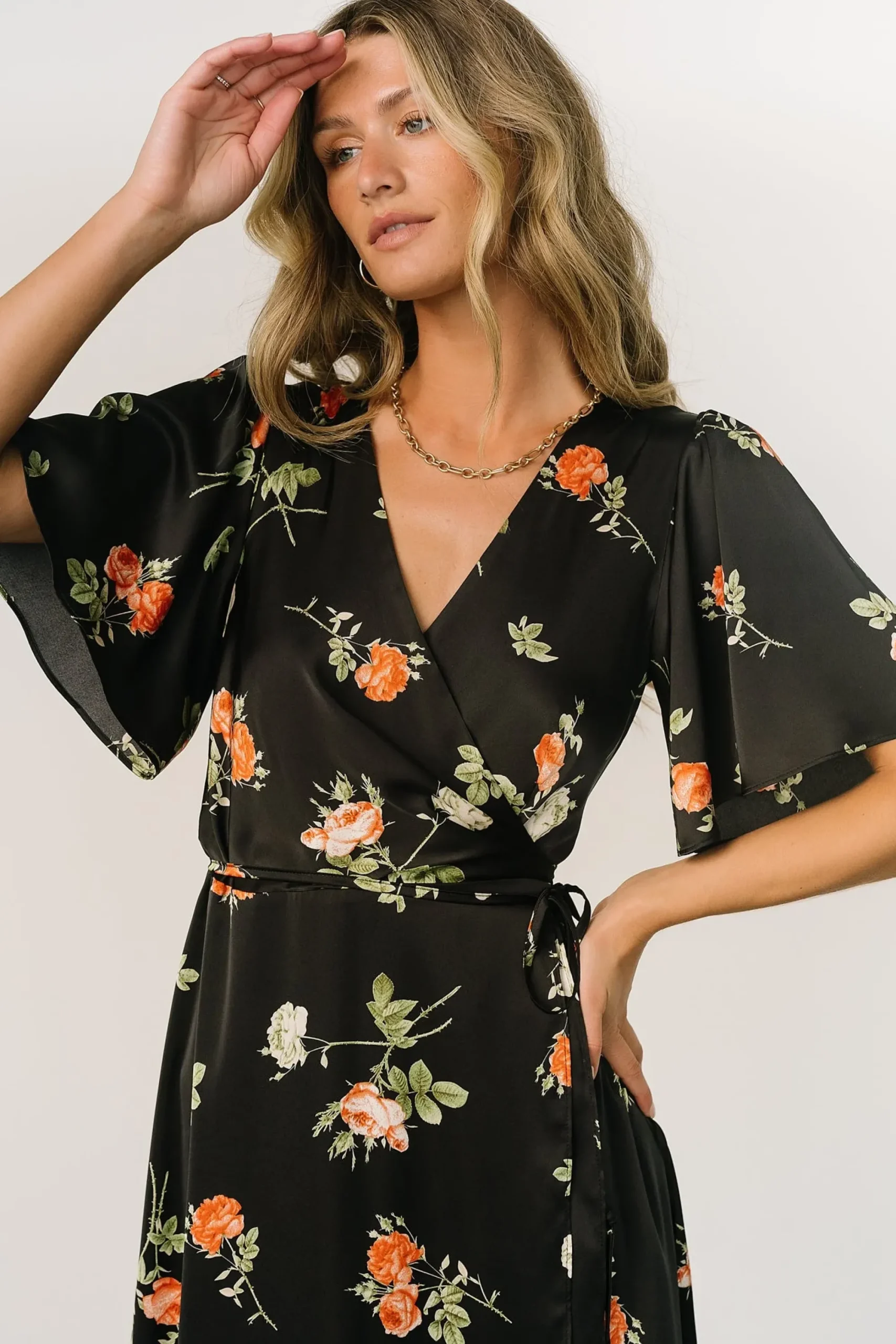 Fashion Baltic Born Amara Wrap Dress | Black + Coral Floral