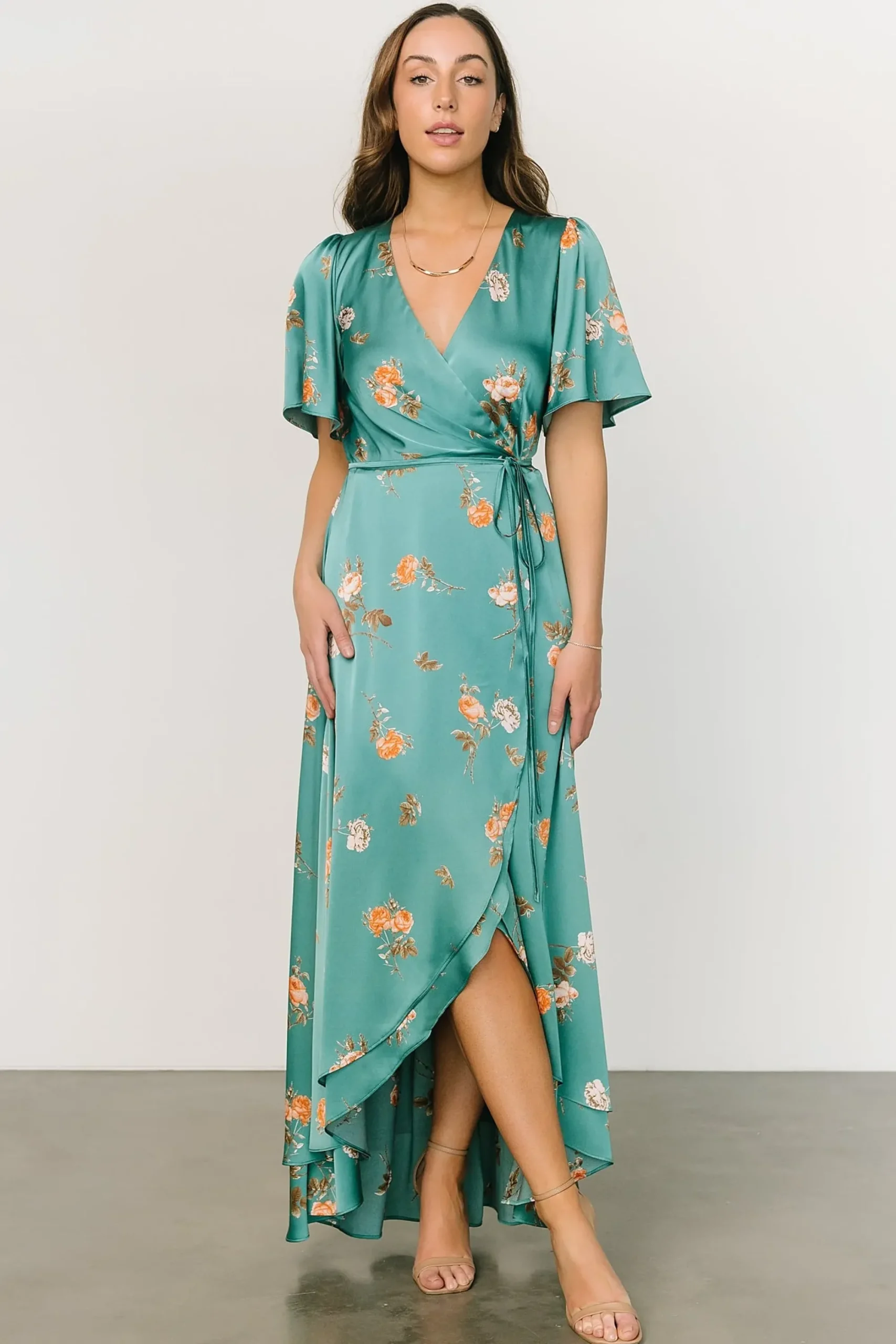 Discount Baltic Born Amara Wrap Dress | Green + Coral Floral