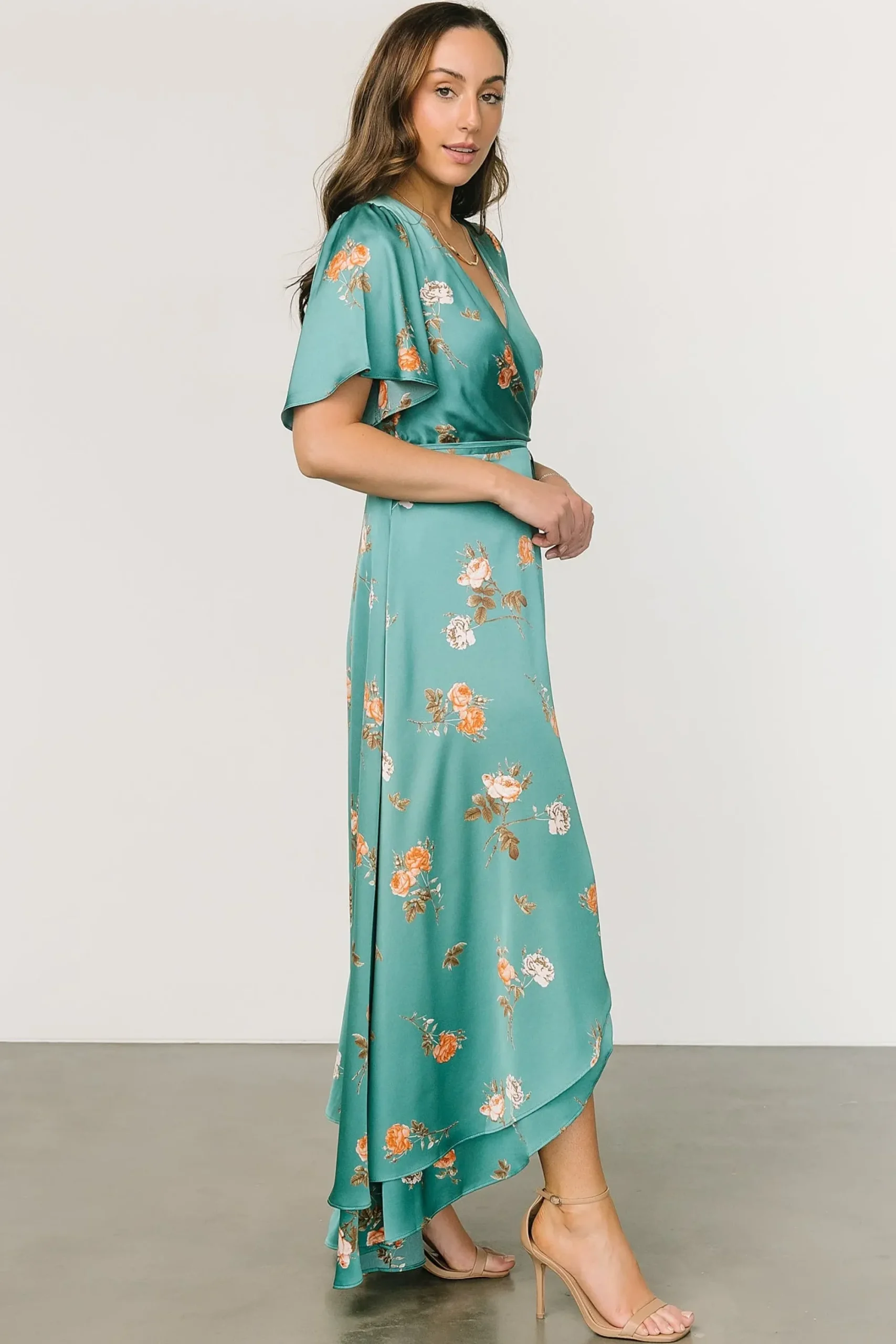 Discount Baltic Born Amara Wrap Dress | Green + Coral Floral