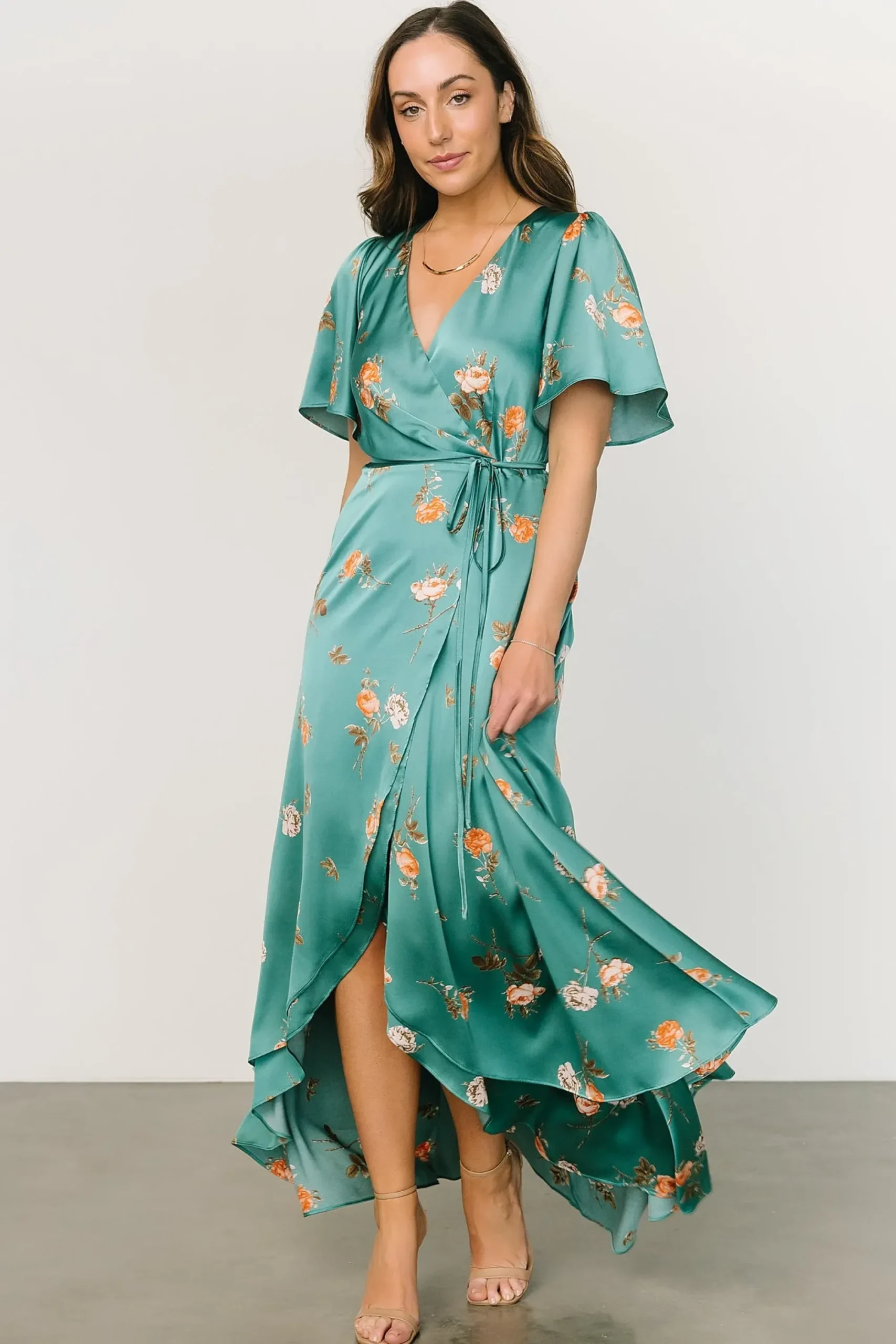 Discount Baltic Born Amara Wrap Dress | Green + Coral Floral