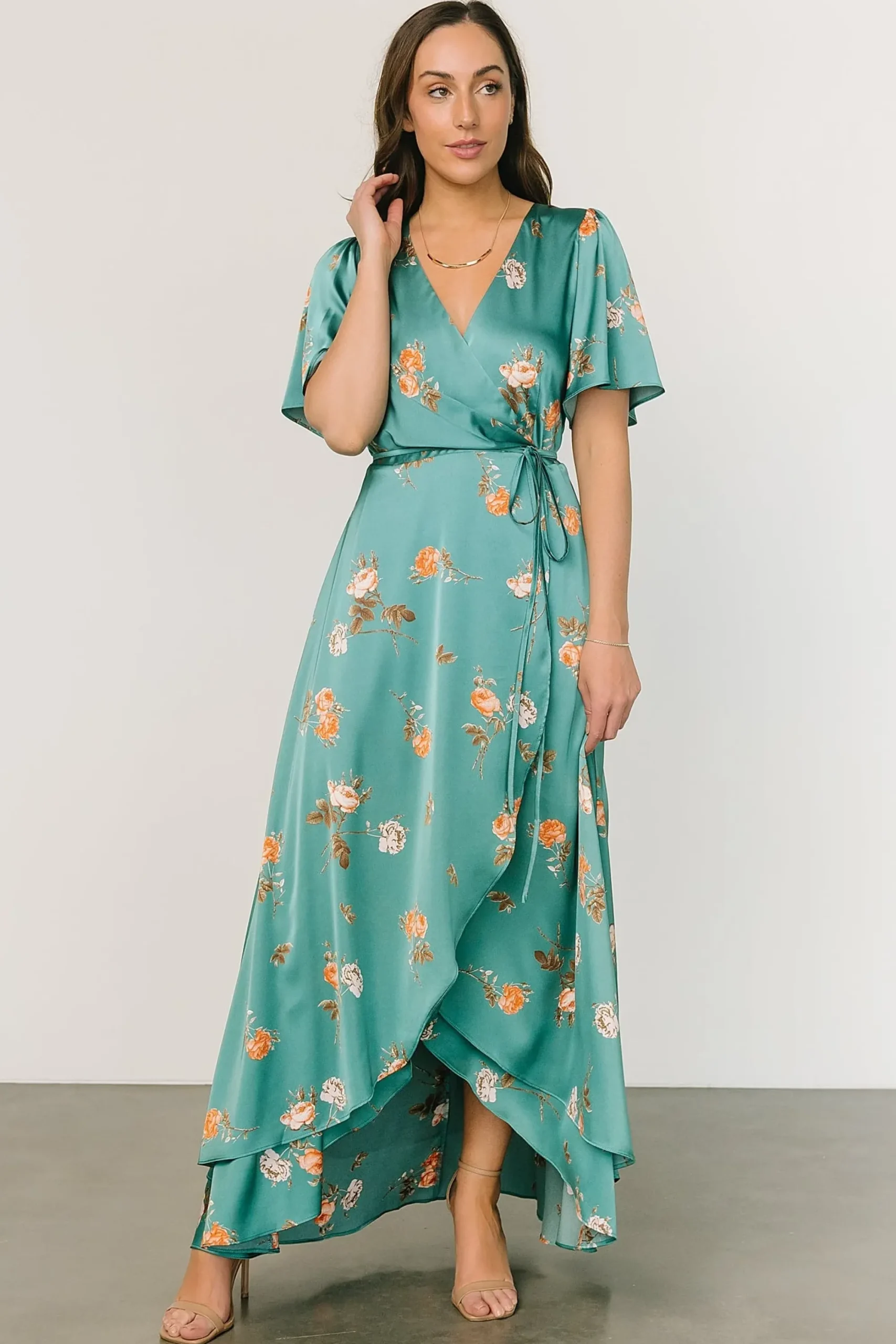 Discount Baltic Born Amara Wrap Dress | Green + Coral Floral