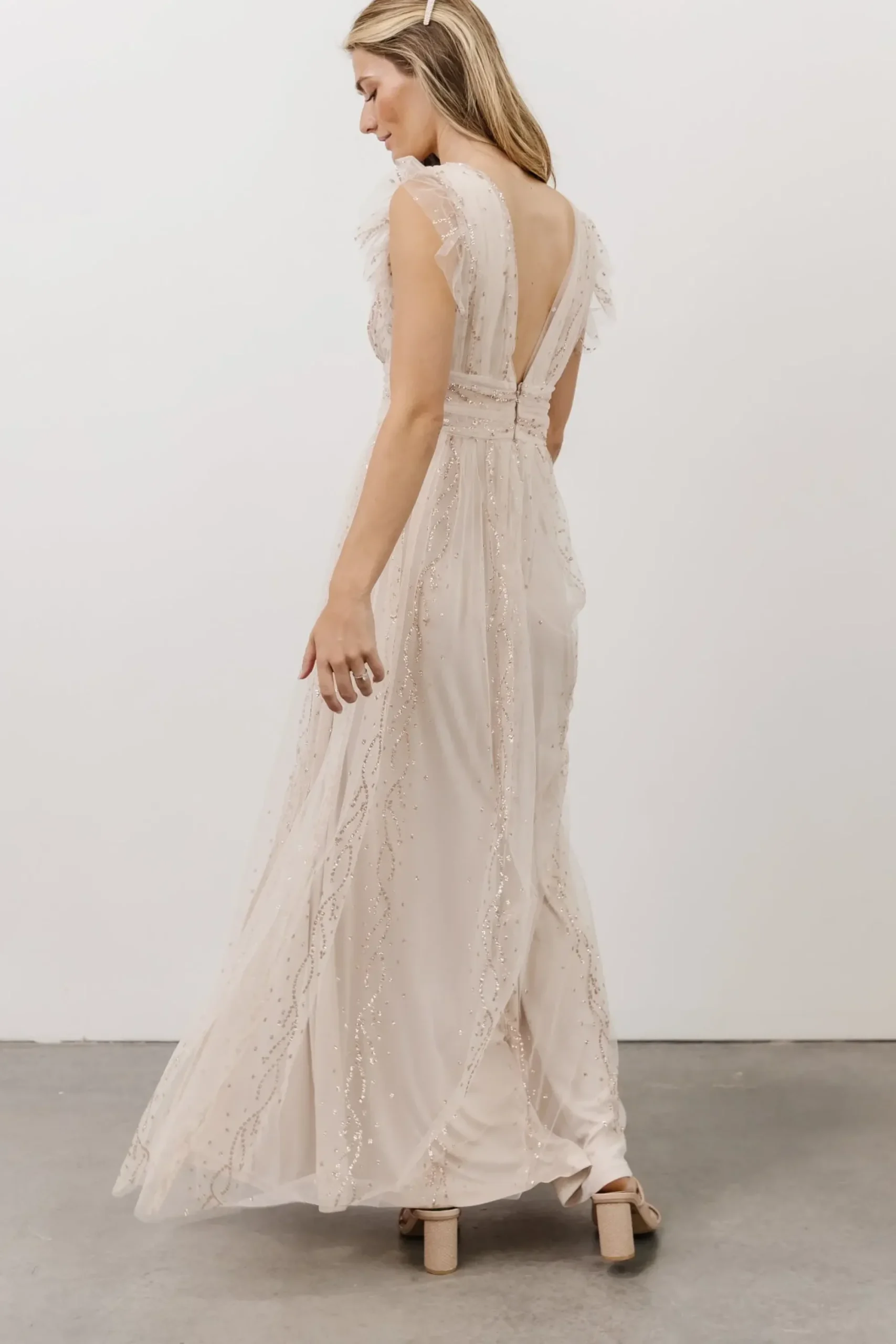 Fashion Baltic Born Annika Sequin Mesh Maxi Dress | Nude Blush