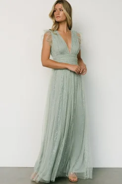 Best Baltic Born Annika Sequin Mesh Maxi Dress | Dusty Sage