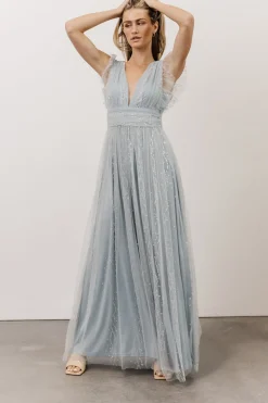 Fashion Baltic Born Annika Sequin Mesh Maxi Dress | Dusty Blue