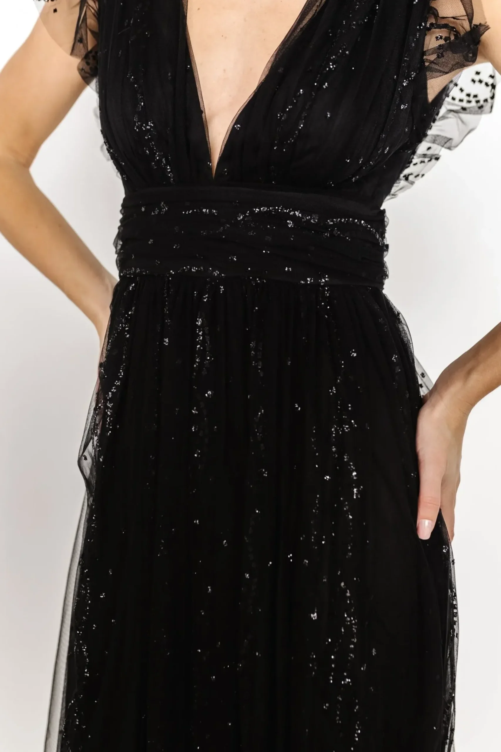 New Baltic Born Annika Sequin Mesh Maxi Dress | Black