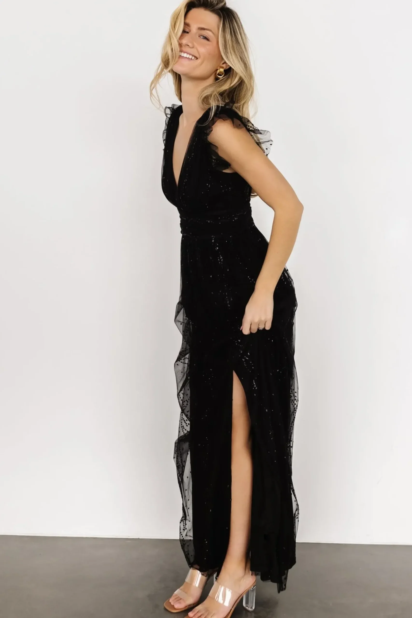 New Baltic Born Annika Sequin Mesh Maxi Dress | Black
