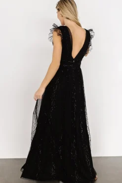 New Baltic Born Annika Sequin Mesh Maxi Dress | Black