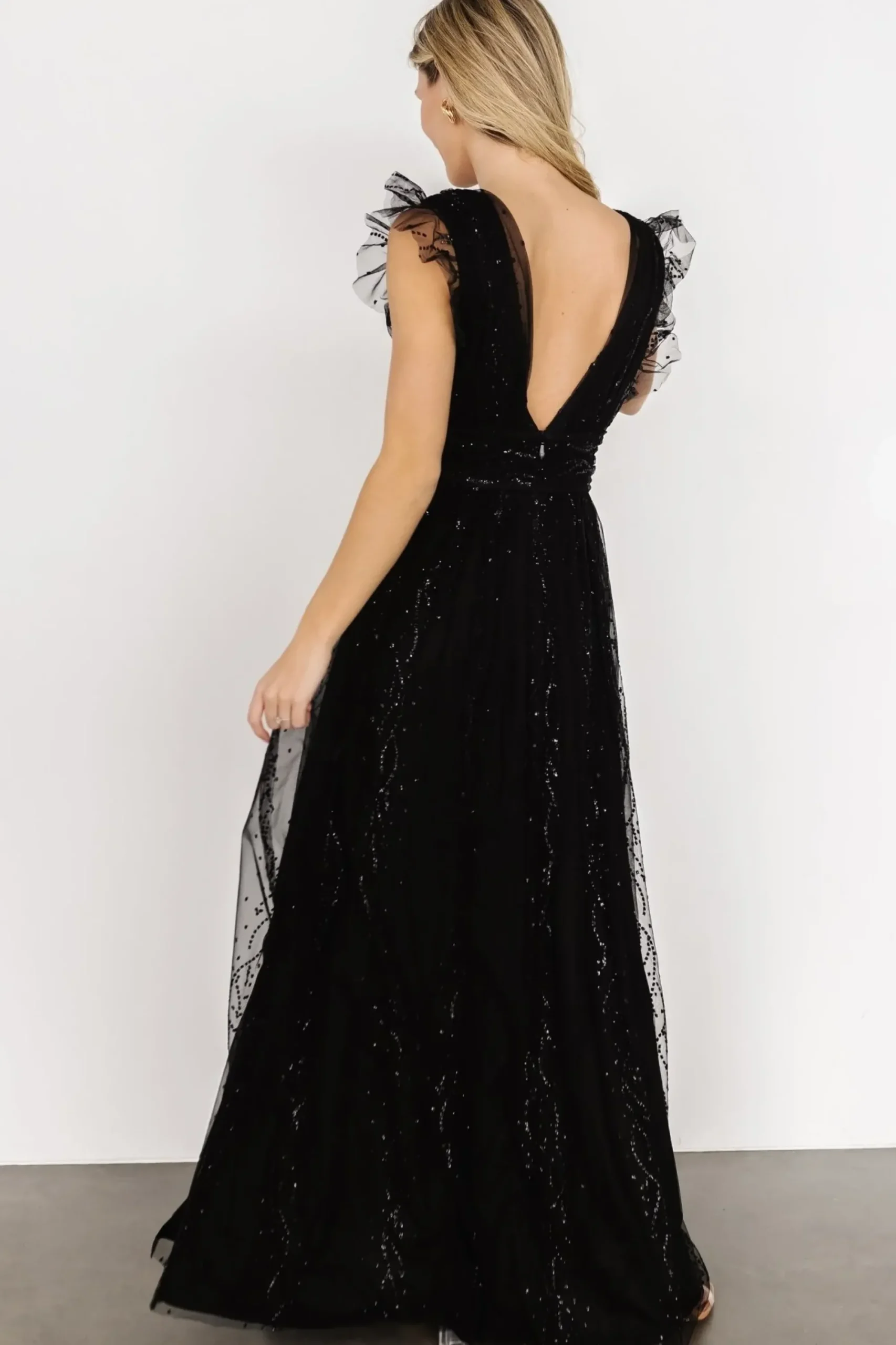 New Baltic Born Annika Sequin Mesh Maxi Dress | Black