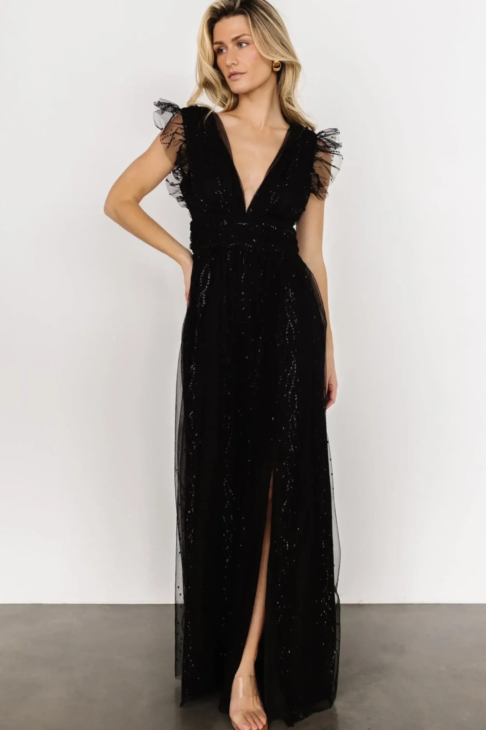 New Baltic Born Annika Sequin Mesh Maxi Dress | Black