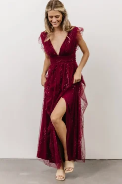 Discount Baltic Born Annika Sequin Mesh Maxi Dress | Wine