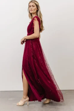 Discount Baltic Born Annika Sequin Mesh Maxi Dress | Wine