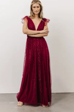 Discount Baltic Born Annika Sequin Mesh Maxi Dress | Wine
