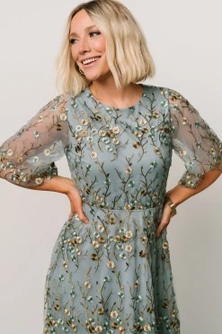 New Baltic Born Arabella Embroidered Tulle Maxi Dress | Dusty Blue Floral