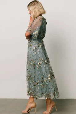 New Baltic Born Arabella Embroidered Tulle Maxi Dress | Dusty Blue Floral
