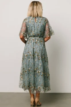 New Baltic Born Arabella Embroidered Tulle Maxi Dress | Dusty Blue Floral