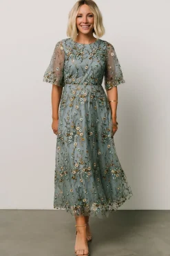 New Baltic Born Arabella Embroidered Tulle Maxi Dress | Dusty Blue Floral