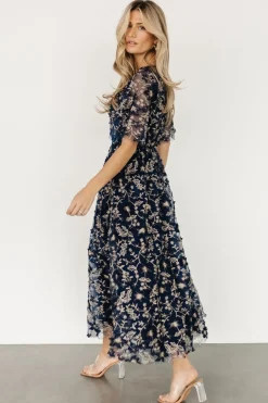 Fashion Baltic Born Arabella Embroidered Tulle Maxi Dress | Navy + Gold