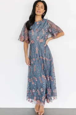 Discount Baltic Born Arabella Embroidered Tulle Maxi Dress | Blue + Pink