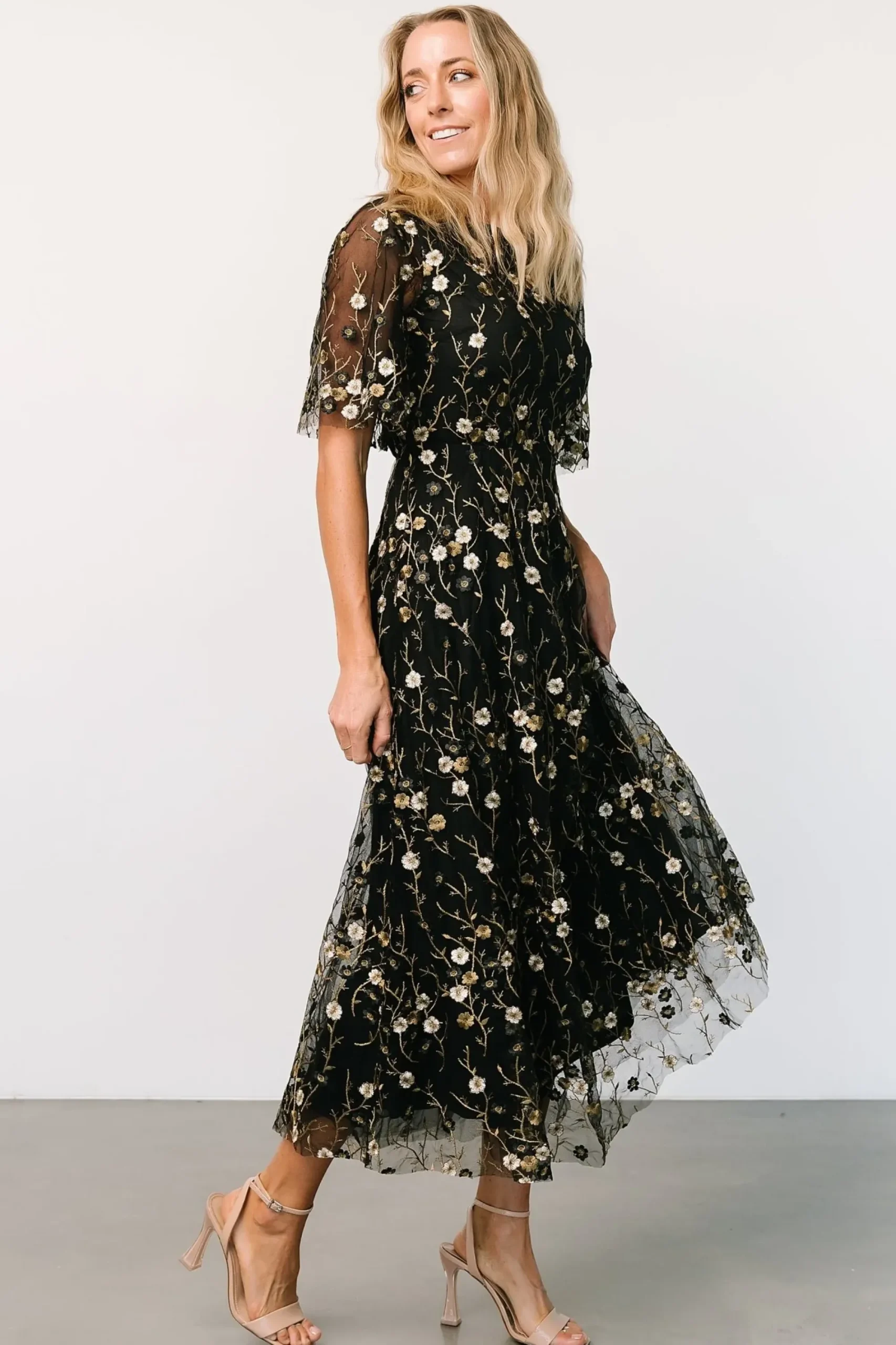 Outlet Baltic Born Arabella Embroidered Tulle Maxi Dress | Gold + Black