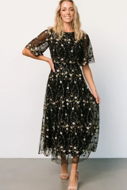 Outlet Baltic Born Arabella Embroidered Tulle Maxi Dress | Gold + Black